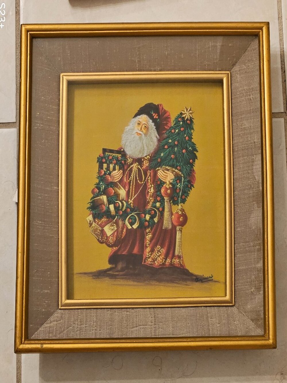 VERY RARE SUDHA PENNATHUR HAND PAINTED FATHER CHRISTMAS SANTA PAINTING ART FRAME